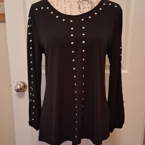 Harve Benard Black Long Sleeved Studded Blouse  Medium